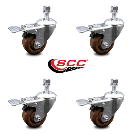 Service Caster 3 Inch High Temp Glass Filled Nylon 12mm Stem Caster Set with Total Lock Brake SCC-TSTTL20S314-GFNSHT-M1215-4